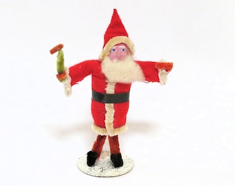 Vintage Santa figurine, paper mache face hand painted, 4.5 inches high, collectible Santa figurines, Christmas decor, Japan 1950s