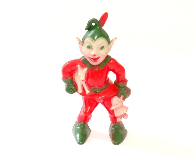 Vintage Rosbro elf ornament hard plastic 1940/1950s red | Etsy