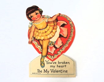 Vintage Valentine Card, Love Romance, Valentine's Day ephemera, ballerina, stand up card