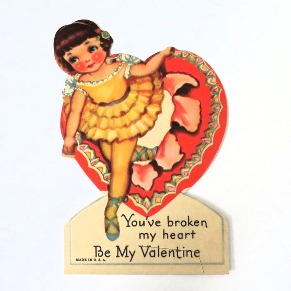 Vintage Valentine Card, Love Romance, Valentine's Day ephemera, ballerina, stand up card