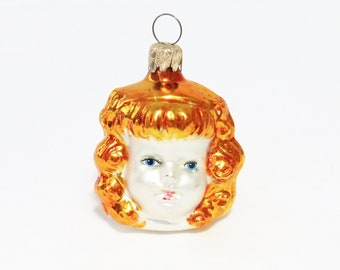 Vintage angel glass ornament, angel face, angel head, golden hair, Christmas ornament, Christmas angel, W. Germany, collectibles, ornaments
