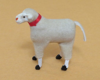 Vintage stick leg sheep, putz sheep, 1990s reproduction, woolly sheep, wooden legs, Christmas decor, Easter decor, vintage sheep