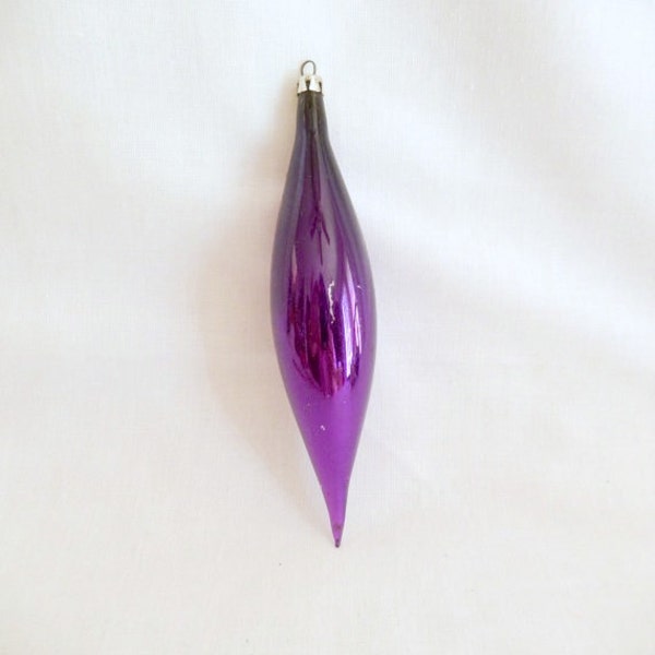 vintage Christmas glass ornament, purple, eggplant color, made in Poland, 5.5 inches
