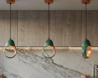 Handcrafted Copper Pendant Light – Green Verdigris Farmhouse Fixture