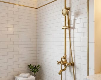 Nielakierowany, solidny, miedziany system prysznicowy – rustykalny zestaw do użytku na zewnątrz