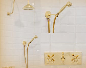 Nielakierowany mosiężny system prysznicowy, rustykalna okrągła głowica prysznicowa