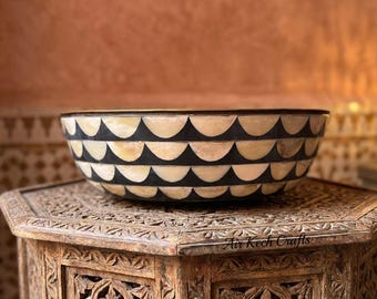 Umywalka łazienkowa nablatowa – ręcznie robiona umywalka marokańska z czarną żywiczną intarsją z kości