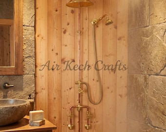 Nielakierowany mosiężny system natryskowy z deszczownicą i słuchawką prysznicową