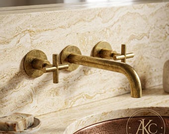 Unlacquered Antique Brass Wall Mount Faucet – Bathroom Sink Tap