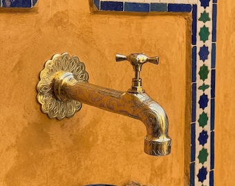 Moroccan Brass Faucet – Handmade Engraved Vintage Bathroom Kitchen Tap