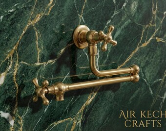 Nielakierowany mosiężny kran kuchenny z wylewką do garnków – kran do kuchenki montowany na ścianie