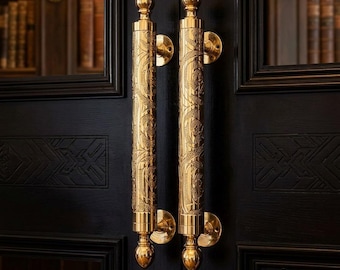Hand Engraved Moroccan Brass Door Handle – Vintage Solid Pull