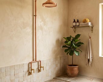 Ręcznie wykonany, nielakierowany, mosiężny system natryskowy – głowica deszczownicy, uchwyty krzyżowe