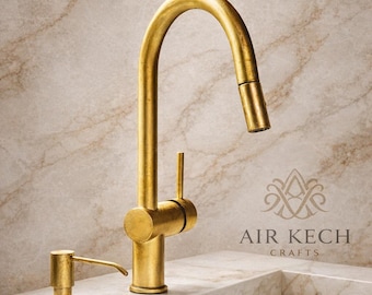 Grifo de cocina monomando de latón sin lacar – Grifo con rociador extraíble