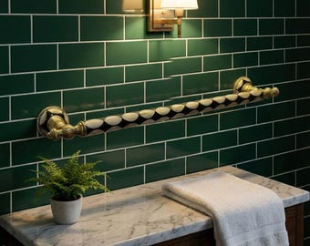 Solidny mosiężny wieszak na ręczniki – ręcznie robiony marokański wieszak łazienkowy w kolorze starego złota