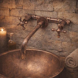 Copper Vintage Wall Mounted Bathroom Faucet – Rustic Retro Style Sink Tap