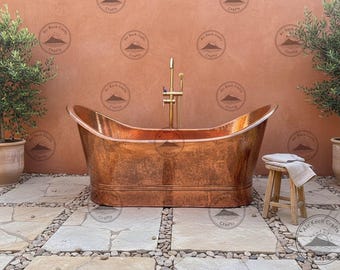 Antique Copper Freestanding Bathtub – Double Slipper Rustic Luxury Tub