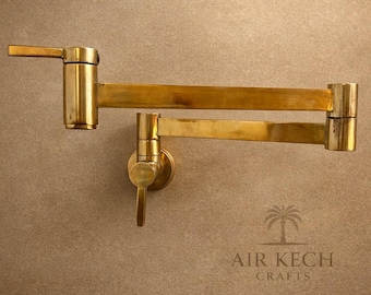 Unlacquered Brass Pot Filler Kitchen Faucet – Wall Mounted Stove Tap