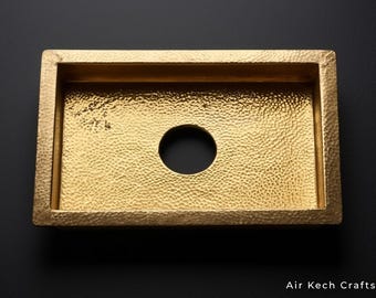 Fregadero de isla de cocina de latón sin lacar – Lavabo de bar empotrado martillado