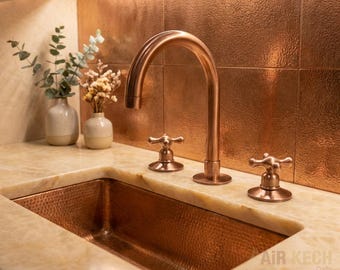 Bateria łazienkowa z litego mosiądzu, nielakierowana – bateria umywalkowa z 3 otworami, montowana na blacie