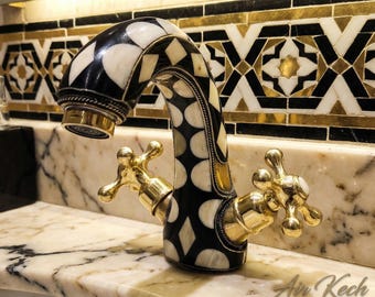 Marokański kran mosiężny – kran kuchenny z żywicy Bone Black