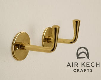 Juego de ganchos de pared de latón sin lacar – Ganchos para abrigos de entrada hechos a mano