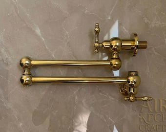 Nielakierowany mosiężny napełniacz garnków – uchwyt dźwigniowy do kranu kuchennego montowanego na ścianie