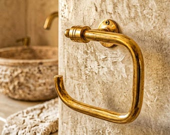 Unlacquered Brass Toilet Paper Holder – Handmade Round Antique Bathroom Accessory
