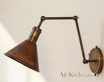 Solid Brass Swing Arm Sconce, Adjustable Wall Light, Brushed Finish Lamp