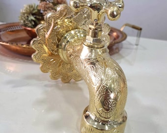 Rubinetto marocchino in ottone fatto a mano, con design a proboscide di elefante, rubinetto inciso, ottone massiccio non laccato.