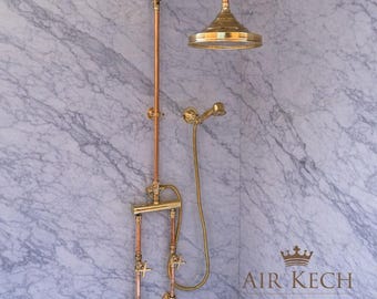 Sistema de ducha de cobre antiguo – Conjunto de cabezal de ducha de lluvia de latón macizo
