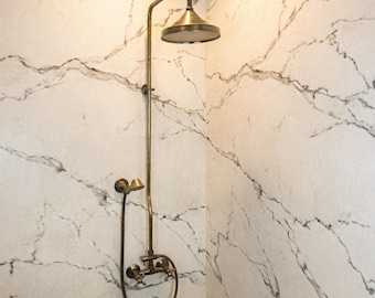 Zestaw prysznicowy w stylu wiktoriańskim – ręczny system natryskowy z deszczownicą w kolorze brązu