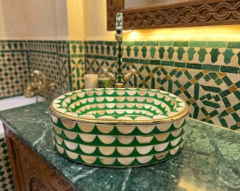 Grifo y lavabo de latón sin lacar – Juego de baño de resina color hueso