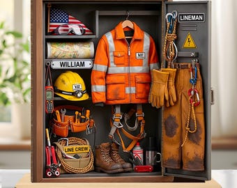 Lineman Line Crew Personalized Wooden Plaque, Gift For Him Gift For Father Husband Boyfriend