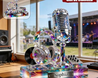 Microphone Headphone Personalized Acrylic Plaque, Colorful 2D Flat Plaque, Gifts for Singers Musicians Karaoke Lovers & Music Enthusiasts