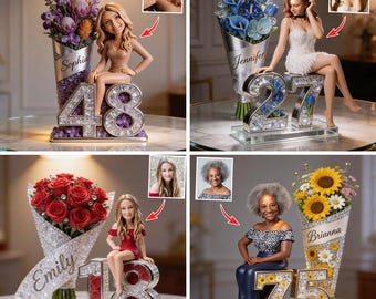 Custom From Photo, Flowers And Number Personalized Birthday Custom Shaped Acrylic Plaque, Gift For Him Her, Anniversary Gifts