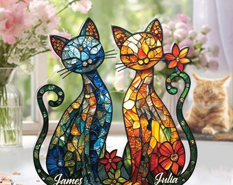 Stunning Cat Couple - Personalized Cat Custom Shaped Acrylic Plaque (2d flat)