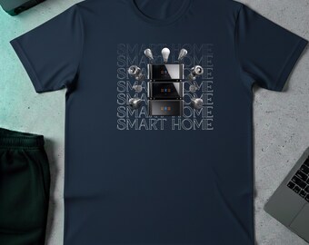 Smart Home Homelab Graphic T-Shirt, Navy Blue Geek Tech Tee, IT Network Engineer Top, IoT Automation Shirt, Nerd Birthday Christmas Dad Gift