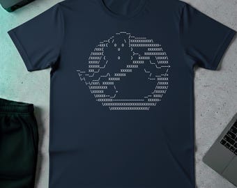 Ghostbusters Ascii Art Graphic T Shirt, Retro Sci Fi Movie Fan Tee, Cool Geek Nerd Navy Blue Unisex Top, Humorous Pop Culture Birthday Gift