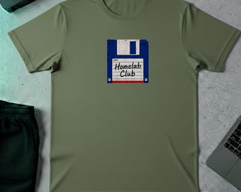 Homelab Club Floppy Disk Graphic T Shirt, Retro Tech Nerd Tshirt, Sysadmin Geek Tee, Vintage Computer Gift, IT Professional Home Server Top