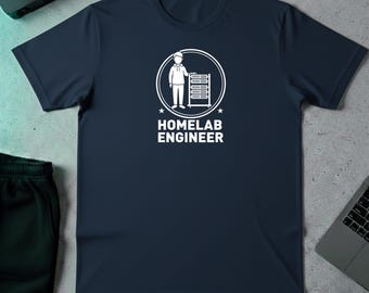 Homelab Engineer T-Shirt, Navy Server Rack Graphic Tee, Self Hosted Sysadmin Top, Funny Tech Nerd Men Gift, IT Pro Geek Dad Birthday Present