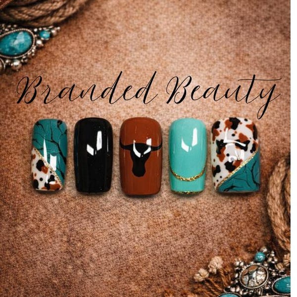 BRANDED BEAUTY | Western Press-On Nails | Turquoise Trail Collection