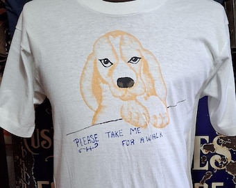 Vintage 80s Dog T-Shirt: Hand-Drawn Puppy, Single Stitch, USA Made 40 Medium