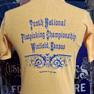 Vintage 1981 Flatpicking championship Guitar folk music soft 100% cotton 80s pocket t shirt 38 Medium
