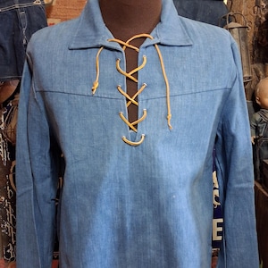 NOS 1950s Denim Drawstring pullover long sleeve jumper jacket shirt 46 L / XL