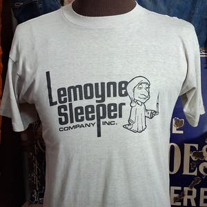 Vintage 80s Lemoyne SLeeper mattress soft Paper thin mascot single stitch t shirt 42 L