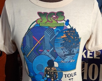 Vintage 1977 Ja Rock Tournee Peter Max Kunst Grafik weich dünn Single Stitch 70er Jahre Musik Fan Band T-Shirt 38 M