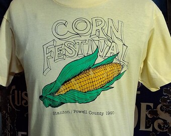 Vintage 1990 Stanton County Corn Festival Soft farmer County Fair zacht dun T-shirt met enkele steek 40 M