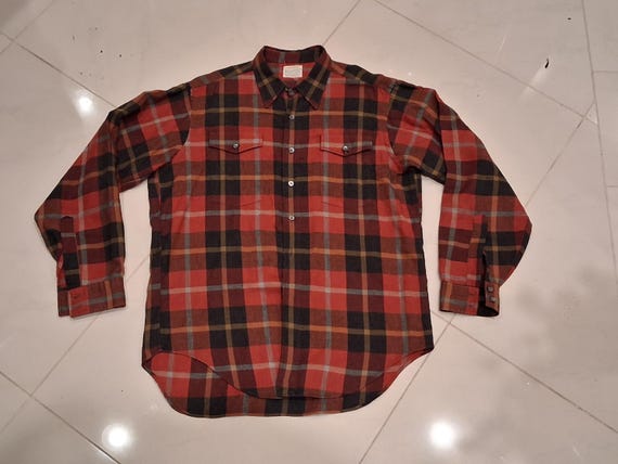Abercrombie & Fitch, Vintage 60s Abercrombie Fitch Vayella SHadow Plaid button up rockabilly collared shirt 48 XL