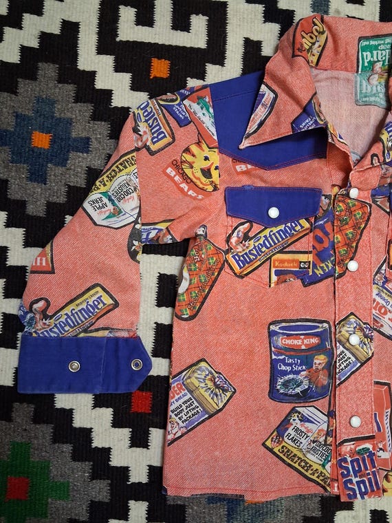 Vintage 1960s 70s Novelty crazy candy Pop art cotton denim 2 pocket western kids childs jacket View 2